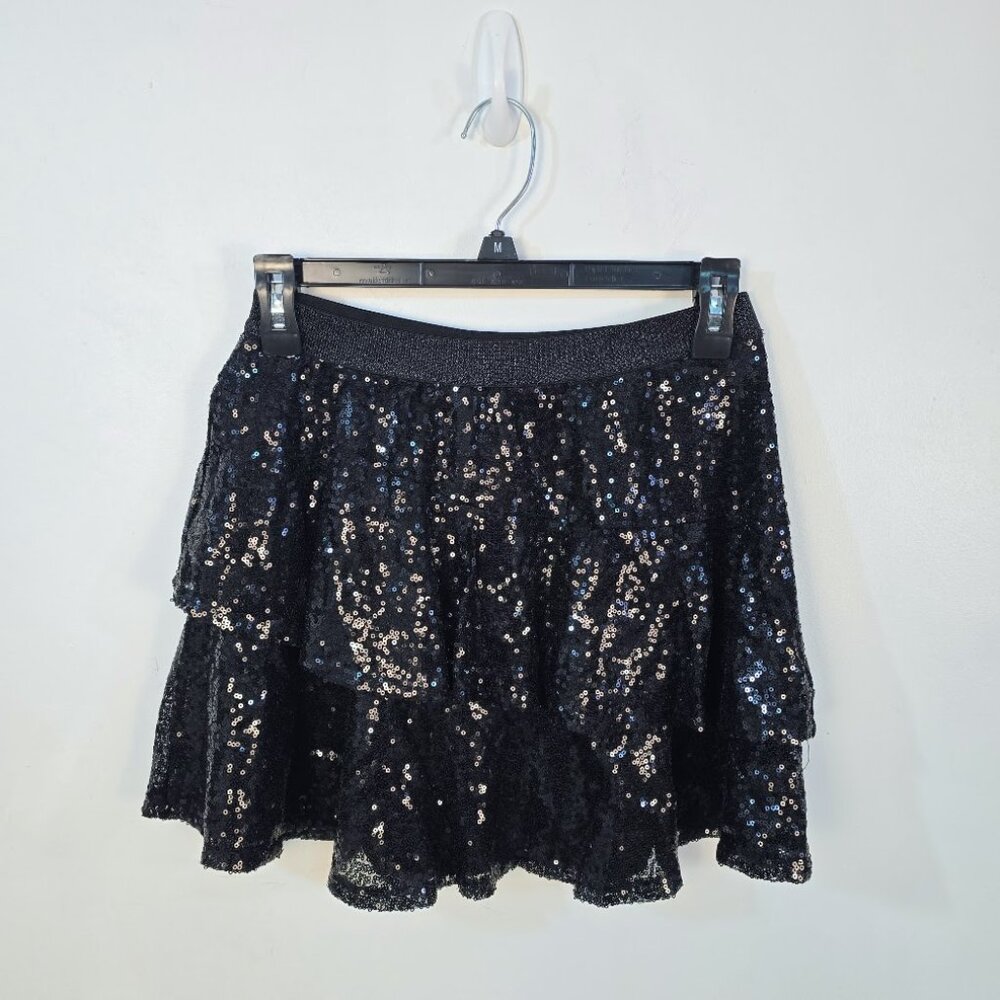 Girls Sequin Ruffle Skirt Size 14 Black